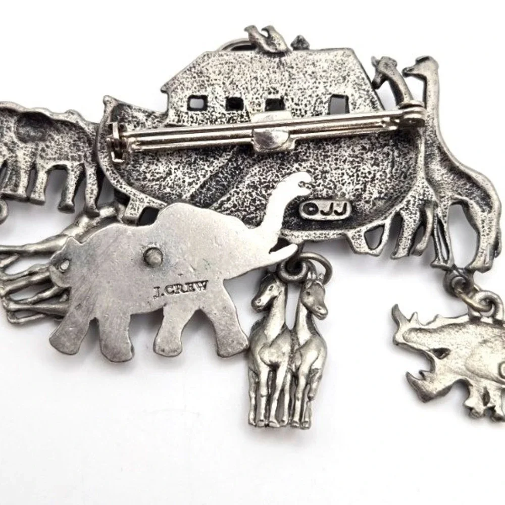 JJ Jonette Jewelry Silvertone‎ Noah's Ark Brooch and J. Crew Elephant Pin